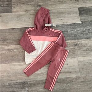 Adidas Kids Pink and and light grey/ecru Jogger Set